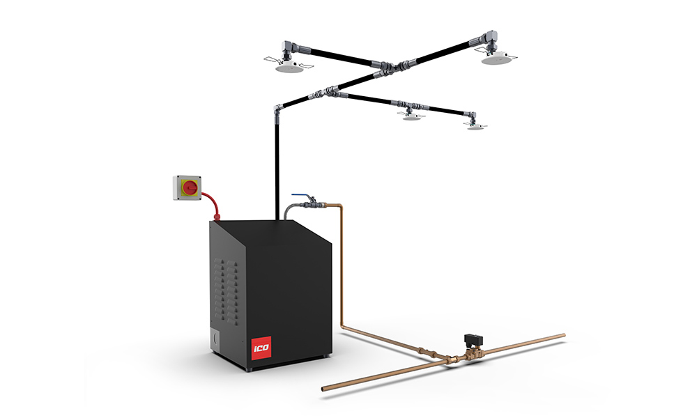 a diagram of the iCO water mist fire suppression system